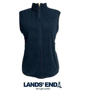 Lands' End Woman Size L Zip-Front Fleece Vest Long Navy Blue